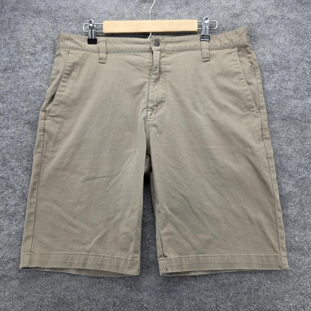 Volcom Shorts Mens 34 Khaki Stretch Chino Casual Zip Fly Pockets Stone Logo